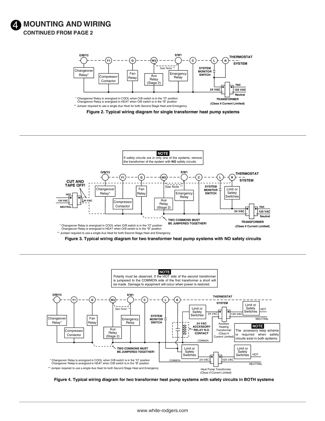 Emerson 1F73 installation instructions Tape OFF, Fan Emergency Relay Compressor Aux Contactor Stage 