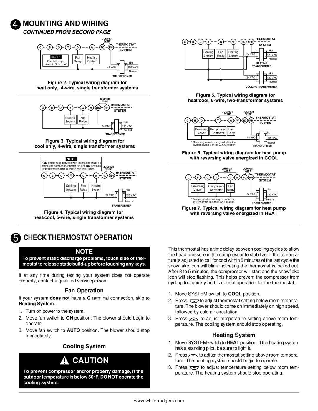 Emerson 1F78H Check Thermostat Operation, Fan Operation, Cooling System, Heating System, From Second 