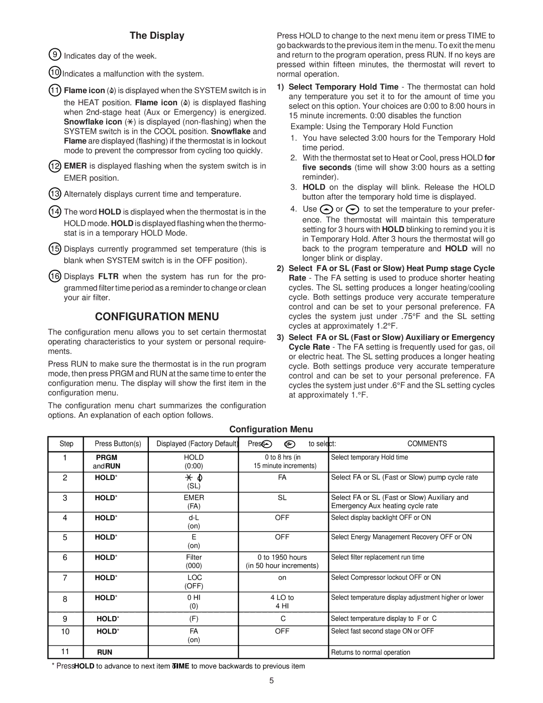 Emerson 1F82-261 specifications Configuration Menu, Display 