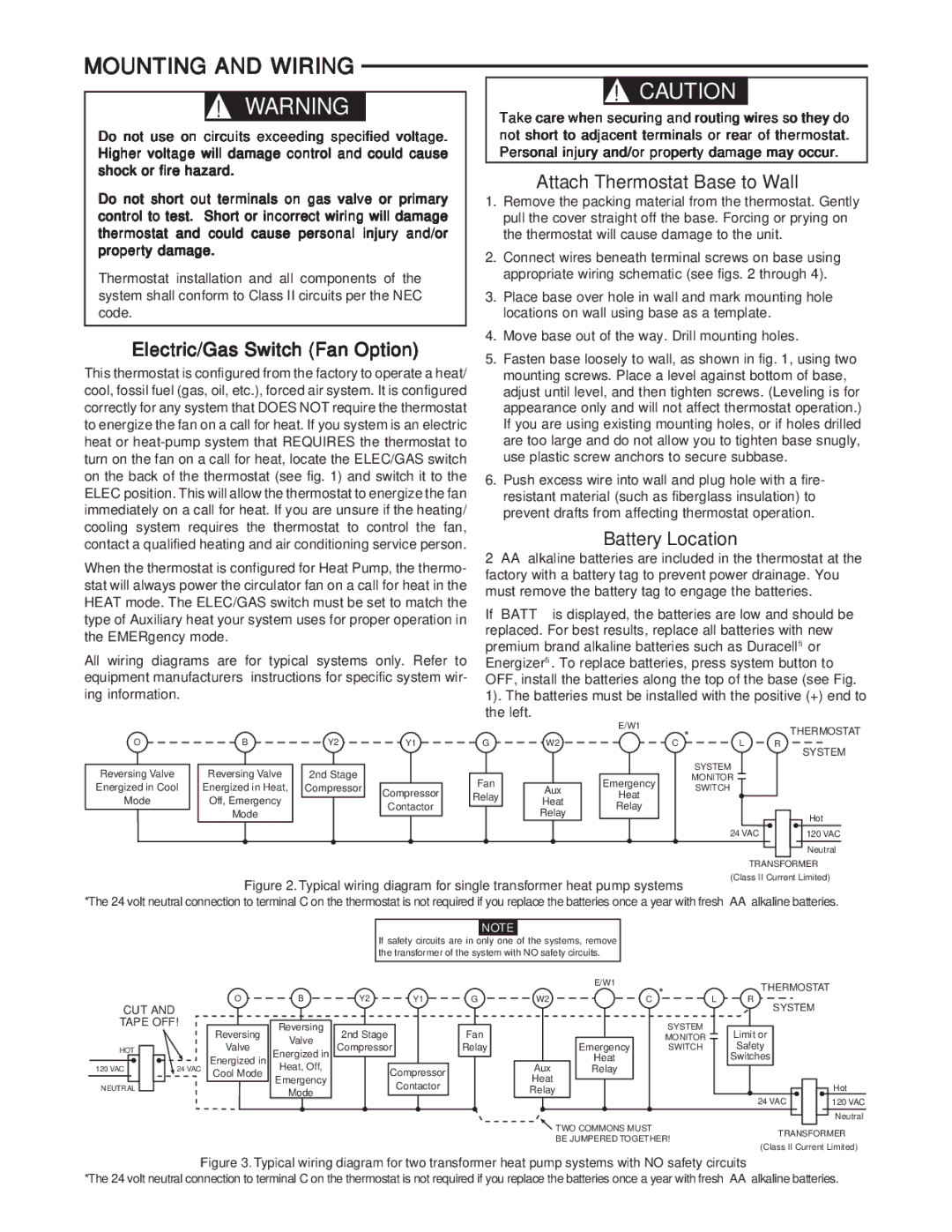 Emerson 1F83-277 installation instructions Mounting and Wiring, Electric/Gas Switch Fan Option 