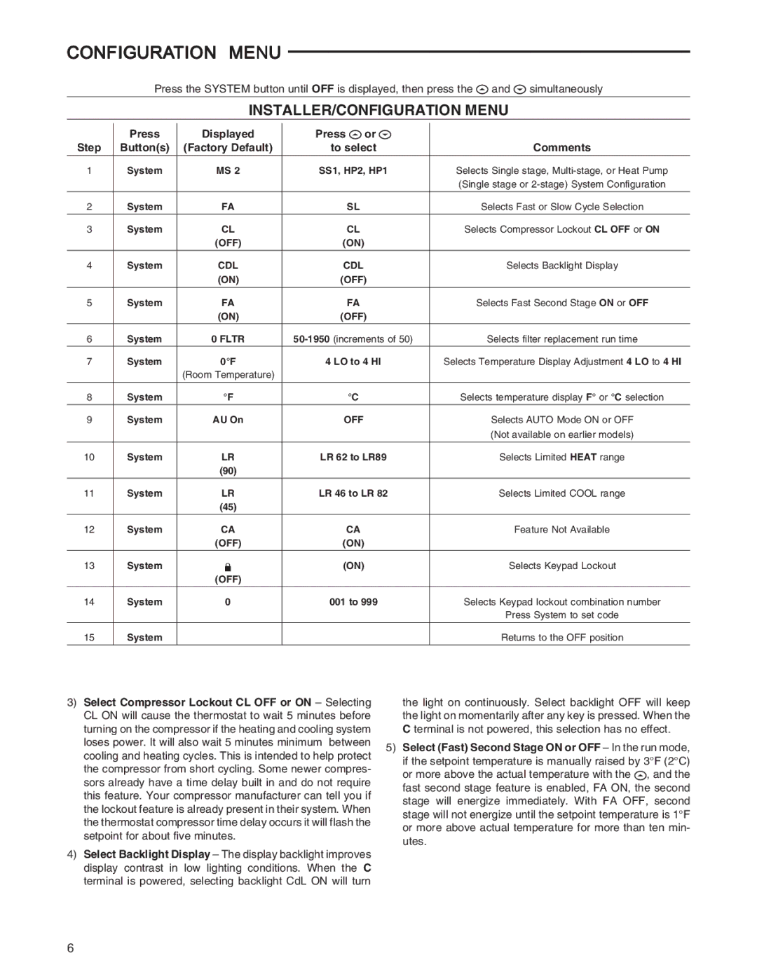 Emerson 1F83-277 installation instructions INSTALLER/CONFIGURATION Menu 