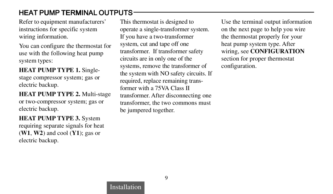 Emerson 1F92 manual Heat Pump Terminal Outputs 