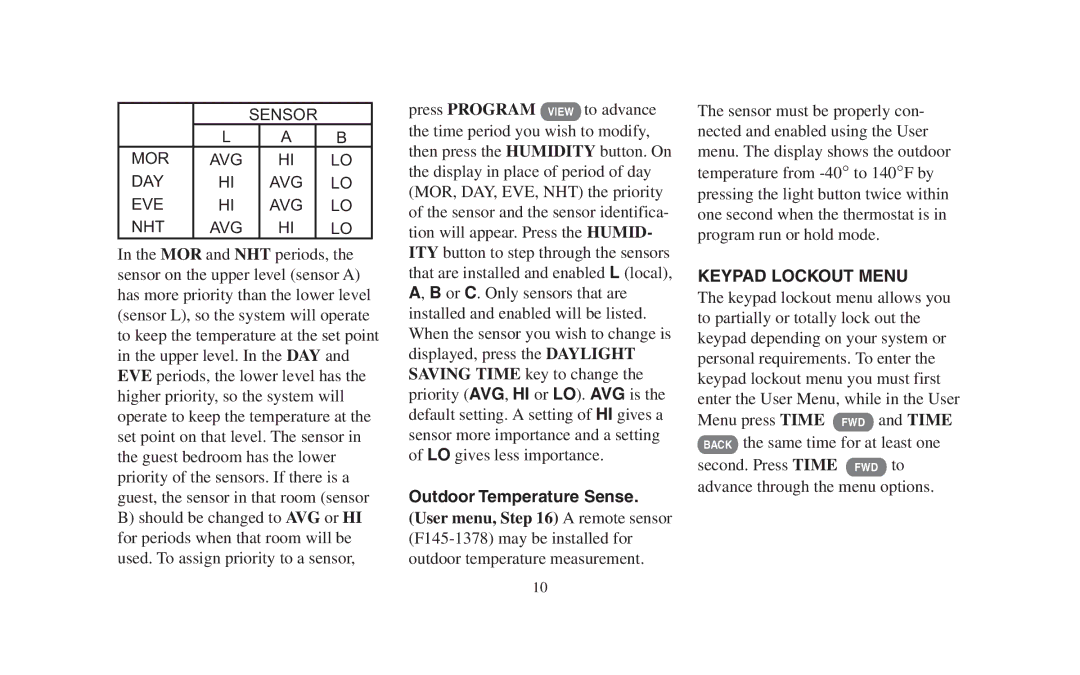 Emerson 1F95-391 manual Sensor MOR AVG DAY EVE NHT, Outdoor Temperature Sense 