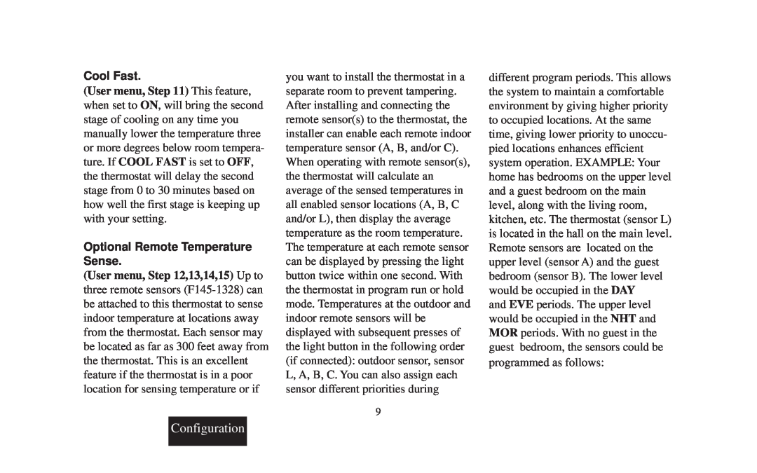 Emerson 1F95-391 manual Cool Fast, Optional Remote Temperature Sense, Configuration 