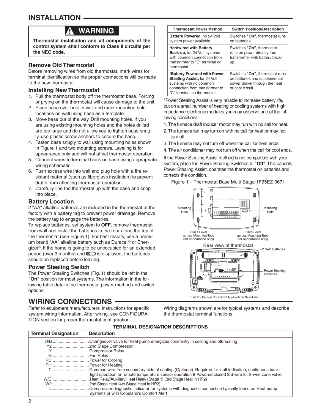 Emerson 1F95EZ-0671 specifications Installation, Wiring Connections 