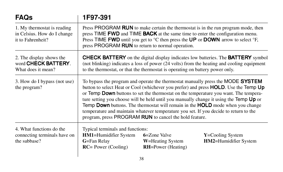 Emerson operating instructions FAQs 1F97-391, Word Check Battery 