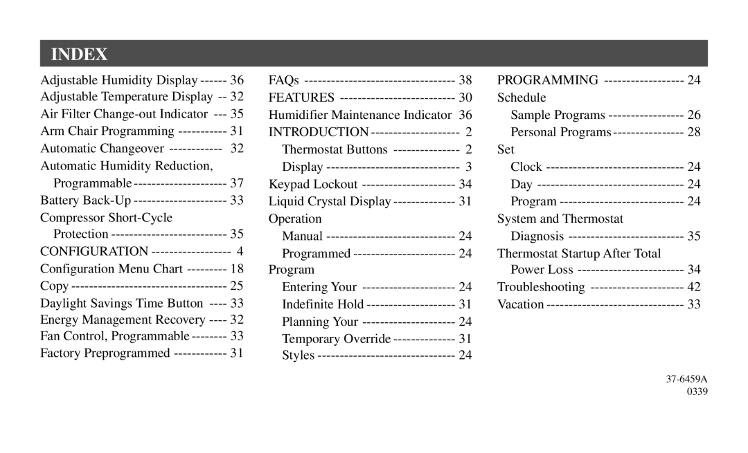 Emerson 1F97-391 operating instructions Index 