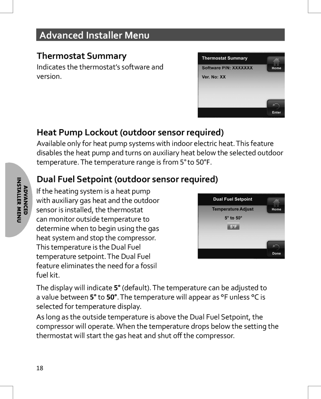 Emerson 1HDEZ-1521 installation instructions Thermostat Summary, Heat Pump Lockout outdoor sensor required 