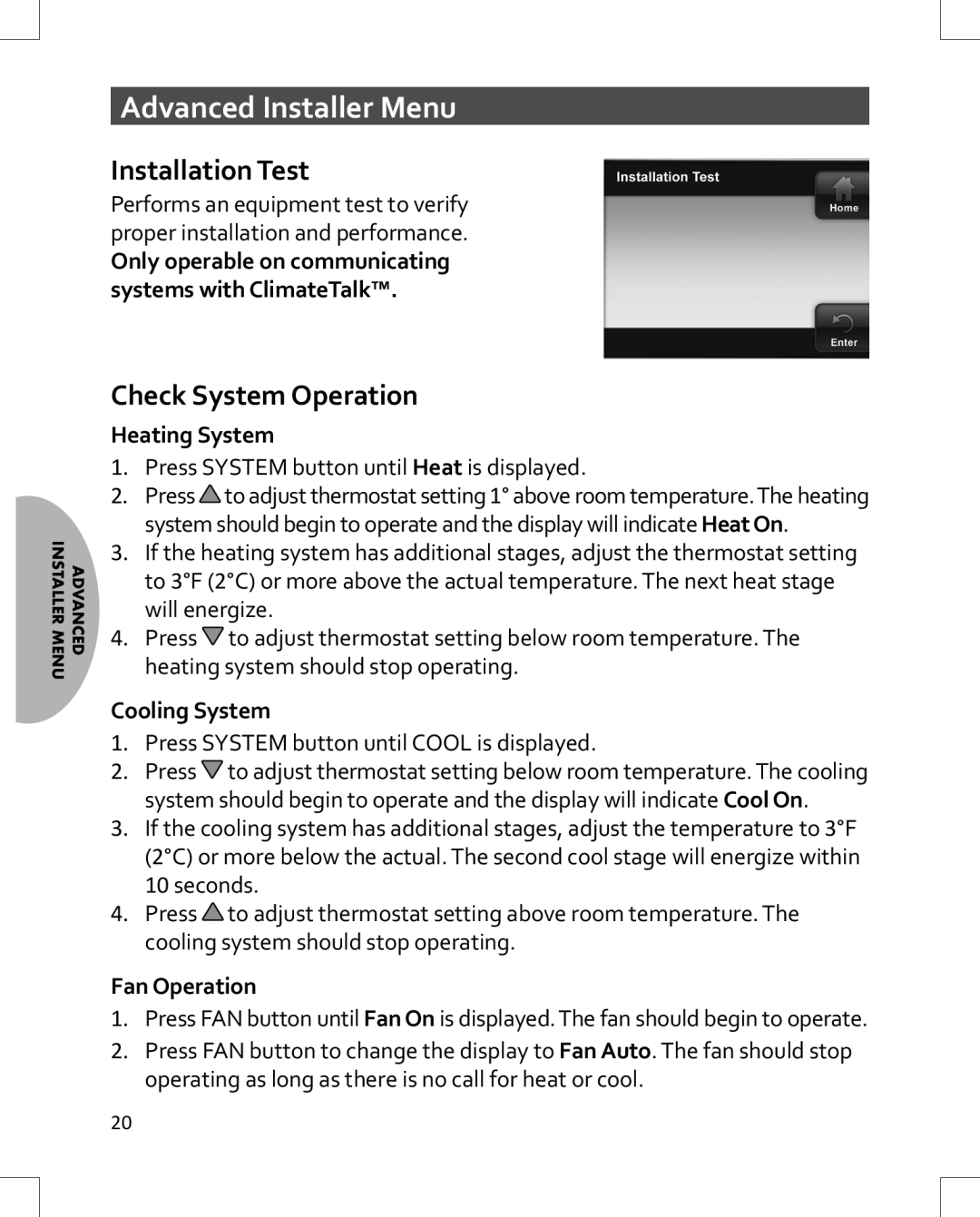 Emerson 1HDEZ-1521 installation instructions Installation Test, Check System Operation 