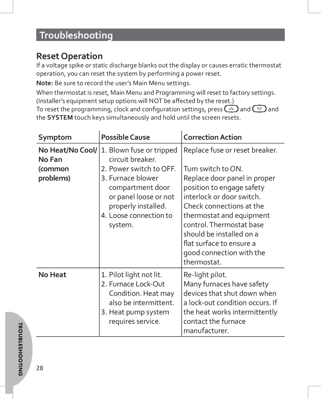 Emerson 1HDEZ-1521 installation instructions Troubleshooting, Reset Operation 