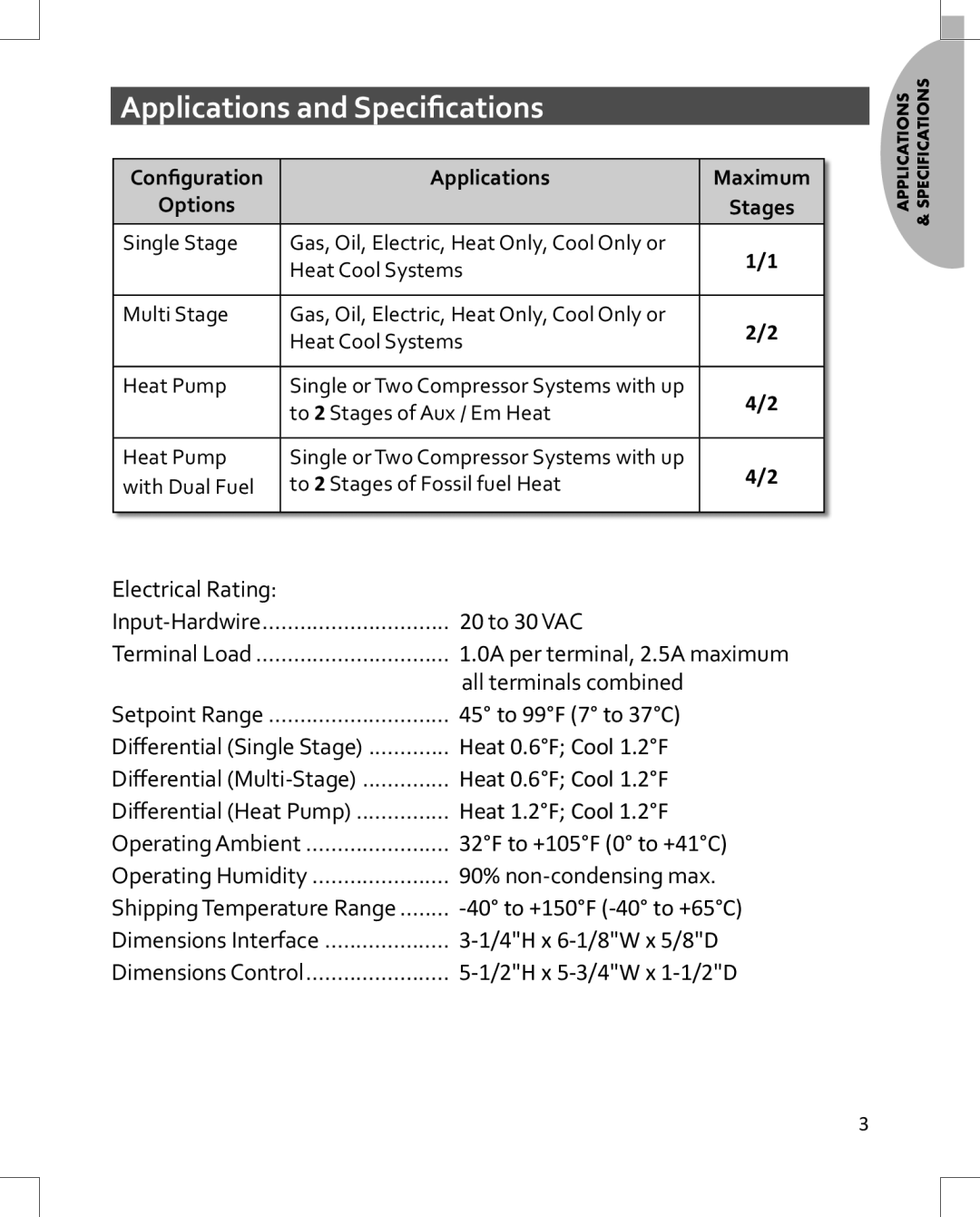 Emerson 1HDEZ-1521 Applications and Specifications, Configuration Applications Maximum Options Stages 