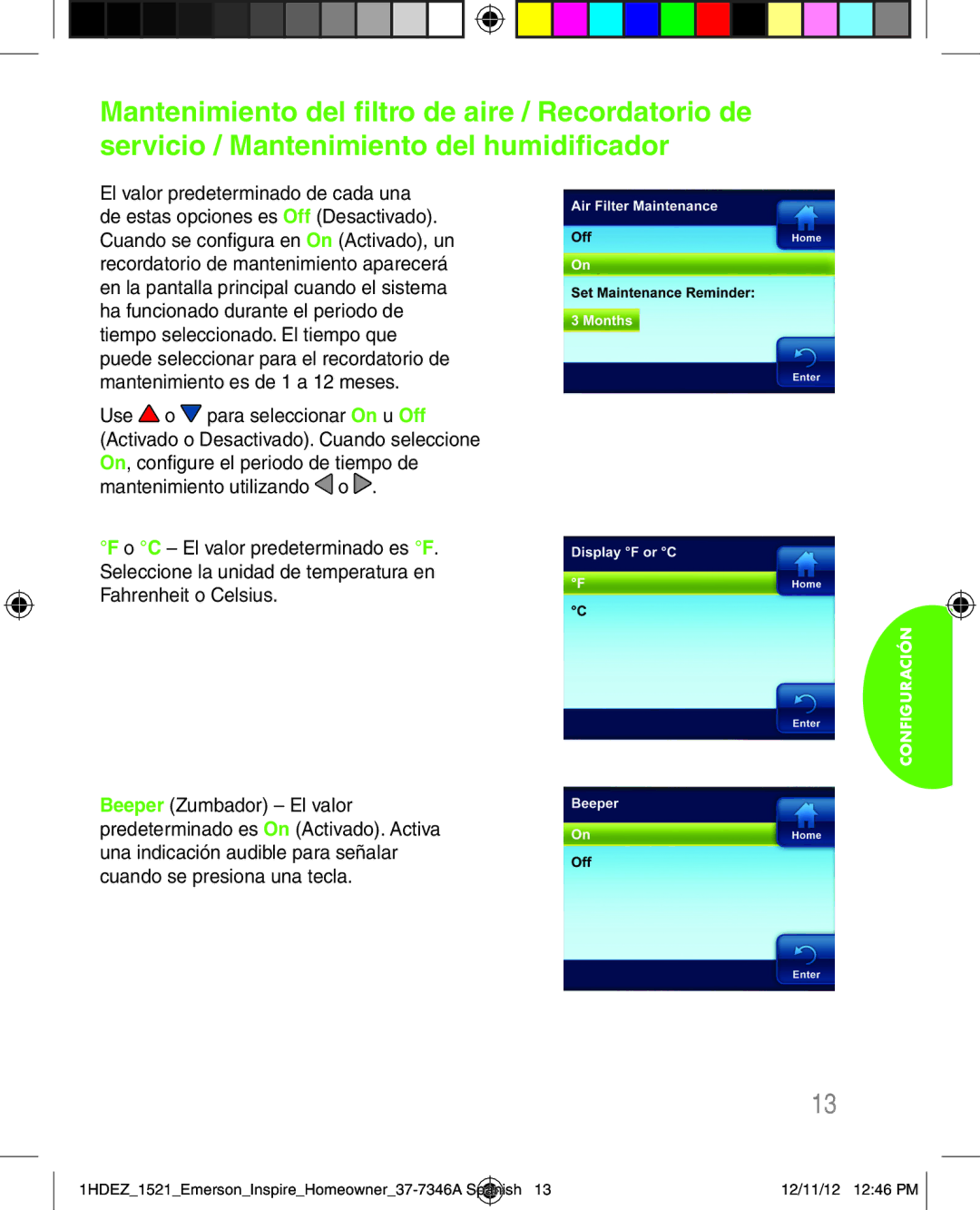 Emerson 1HDEZ-1521 manual Configuración 