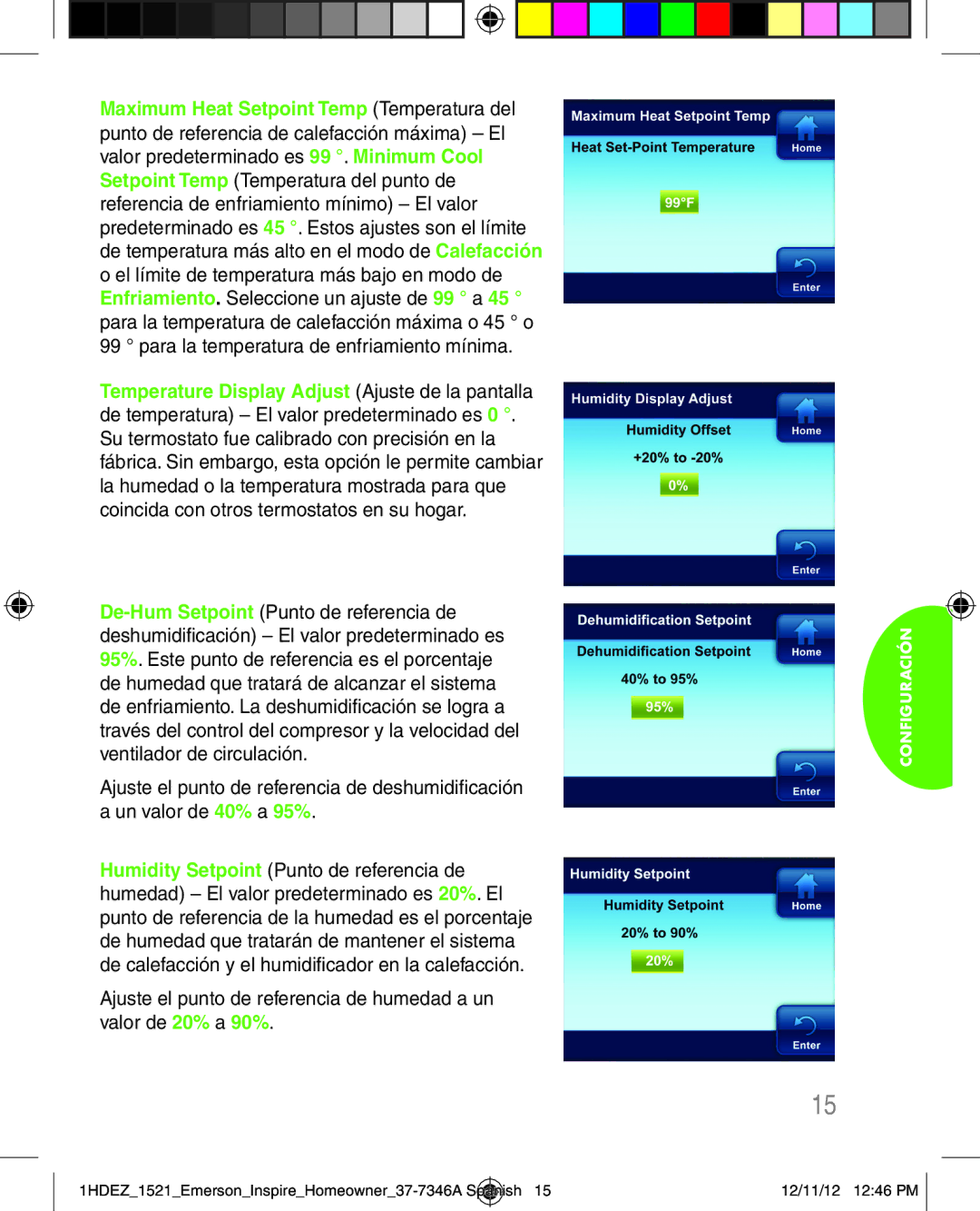 Emerson 1HDEZ-1521 manual Configuración 