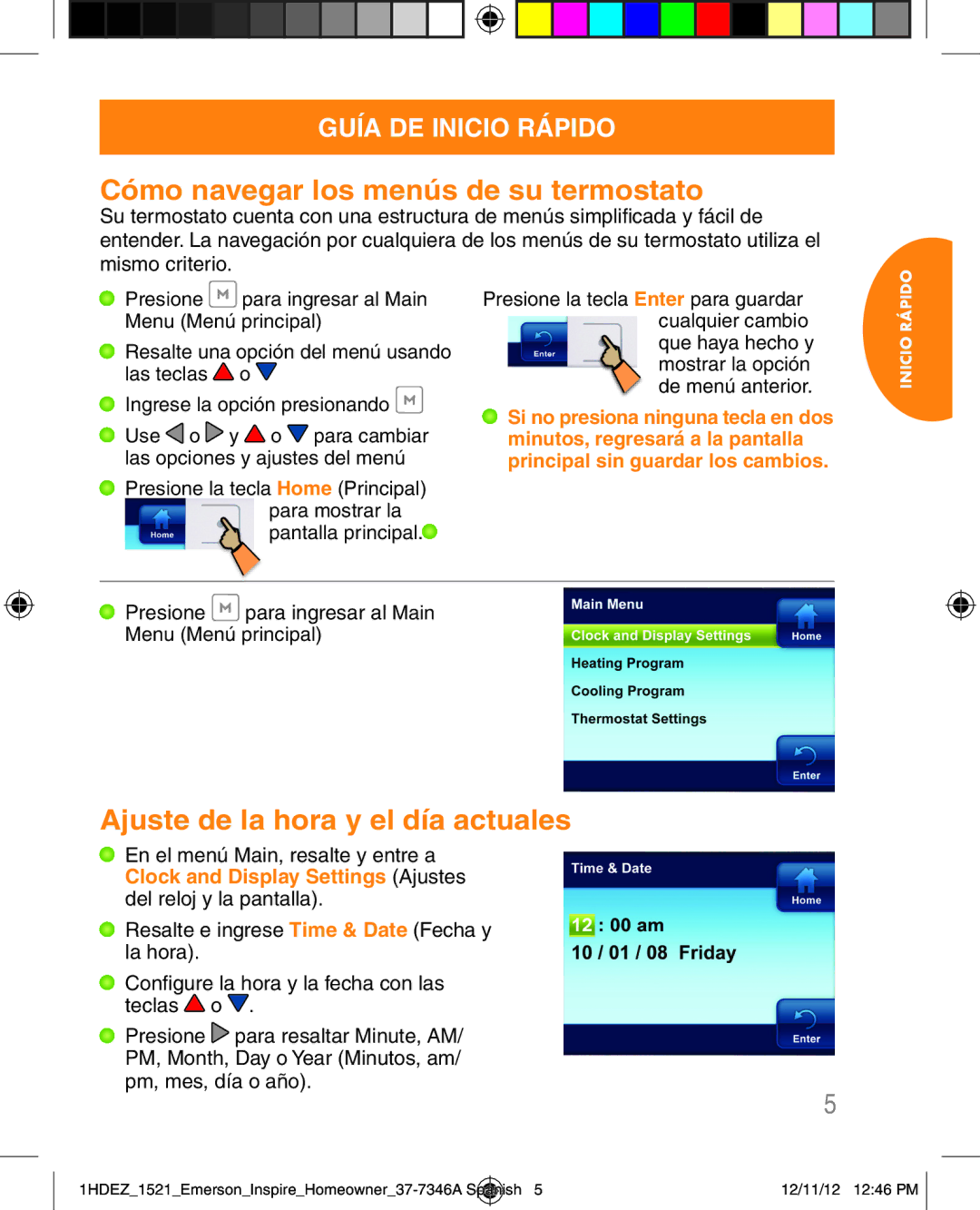 Emerson 1HDEZ-1521 manual Para ingresar al Main, Menu Menú principal 