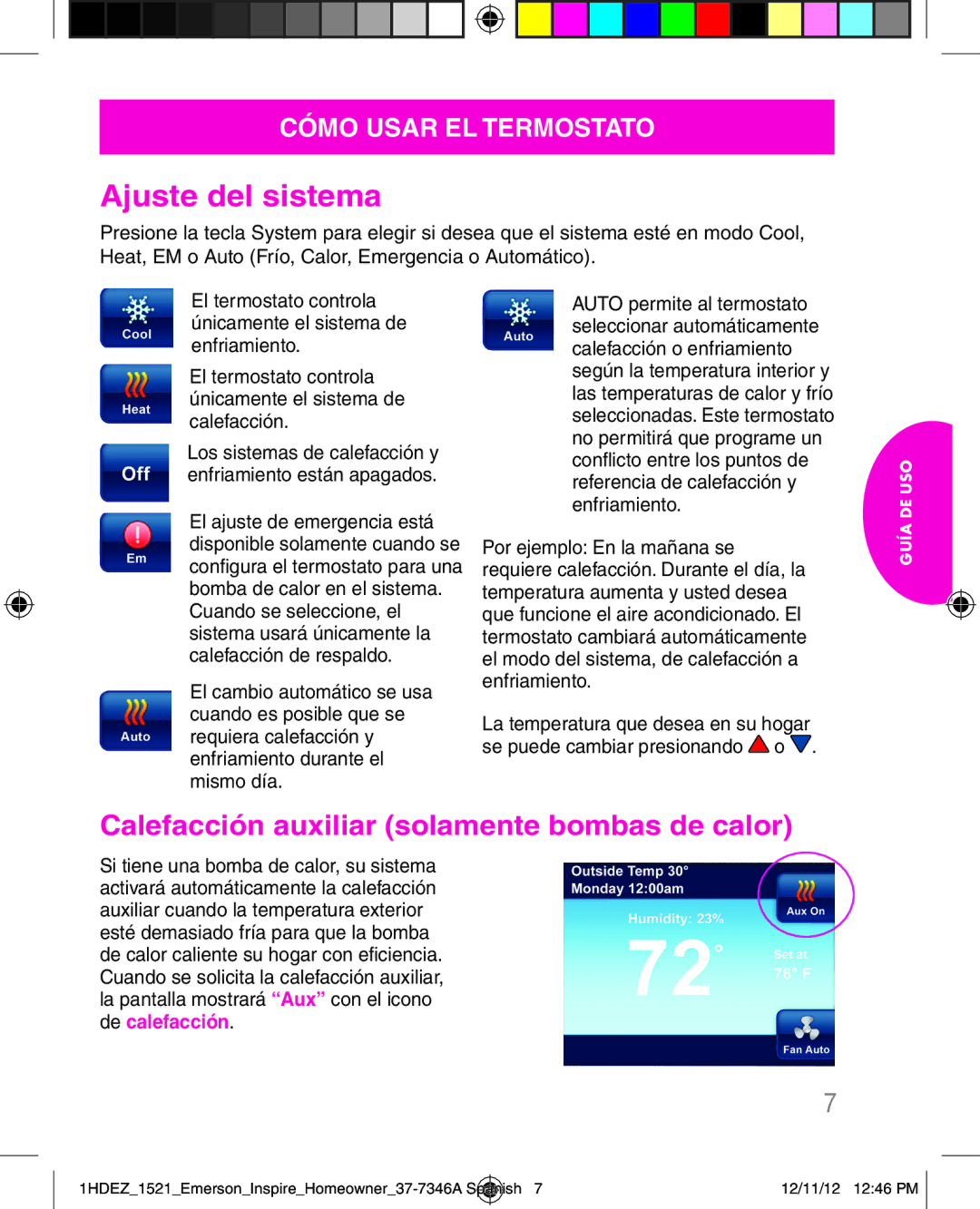 Emerson 1HDEZ-1521 manual Ajuste del sistema 