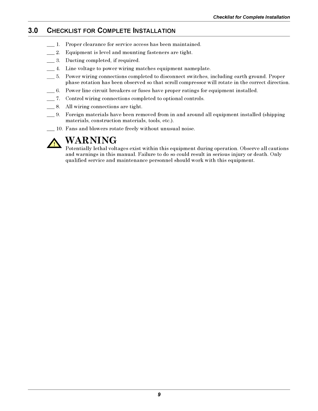 Emerson 2 user manual Checklist for Complete Installation 