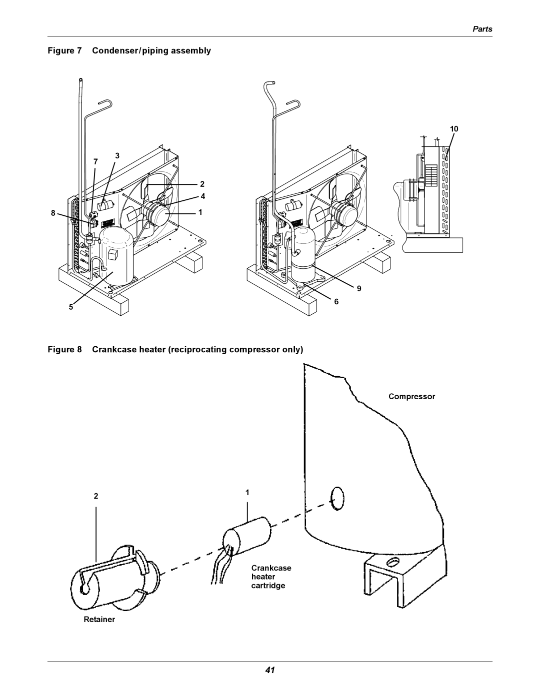 Emerson 2 user manual Condenser/piping assembly, Crankcase heater reciprocating compressor only 