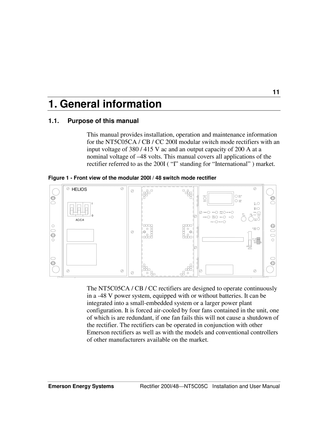 Emerson 200I/48-NT5C05C user manual General information, Purpose of this manual 