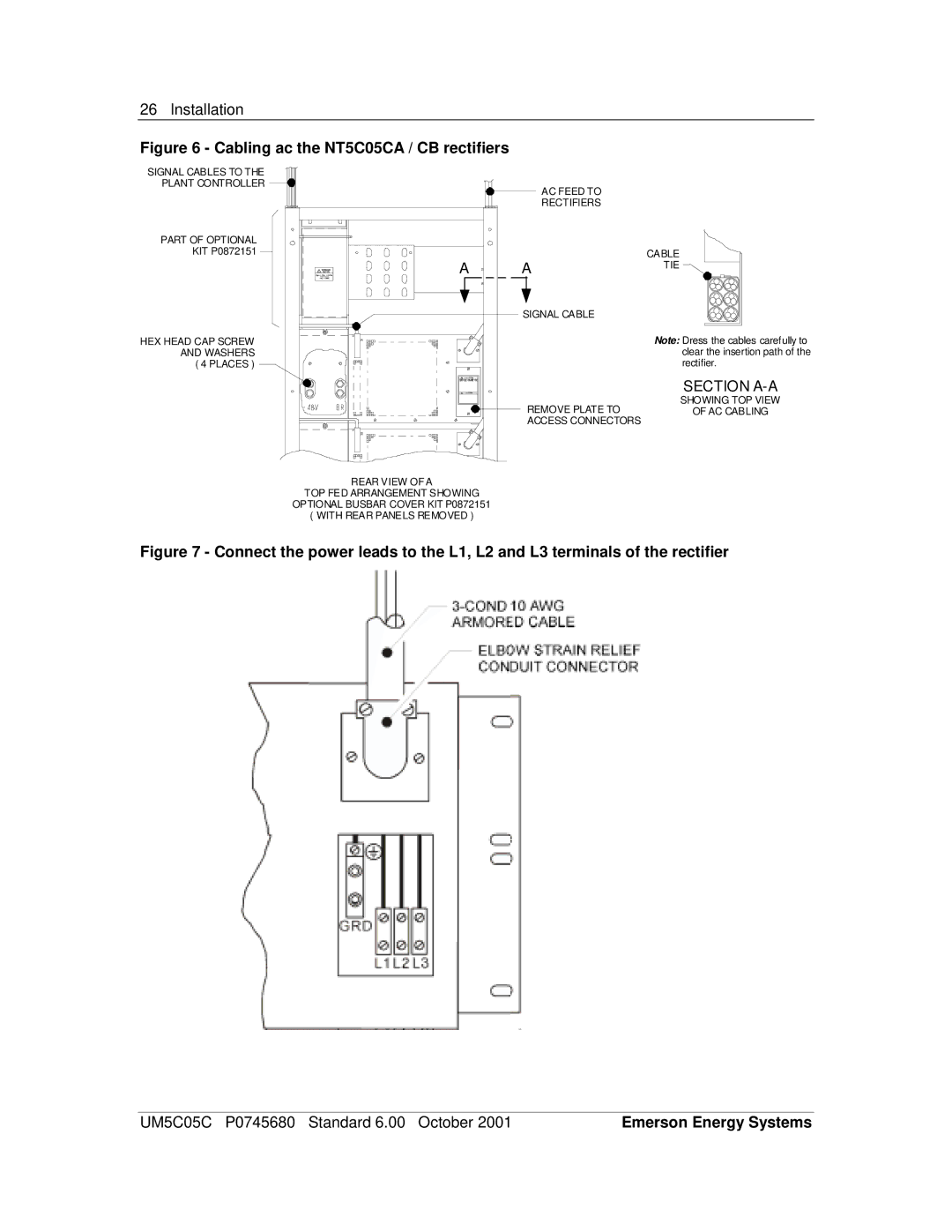 Emerson 200I/48-NT5C05C user manual Cabling ac the NT5C05CA / CB rectifiers 