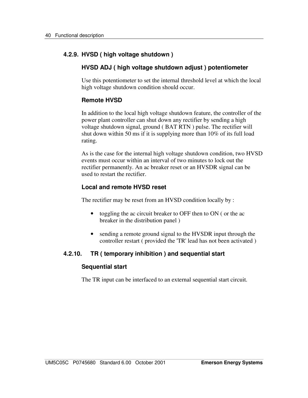 Emerson 200I/48-NT5C05C user manual Remote Hvsd, Local and remote Hvsd reset 