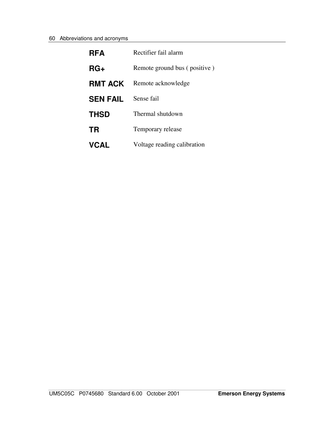 Emerson 200I/48-NT5C05C user manual Rfa 