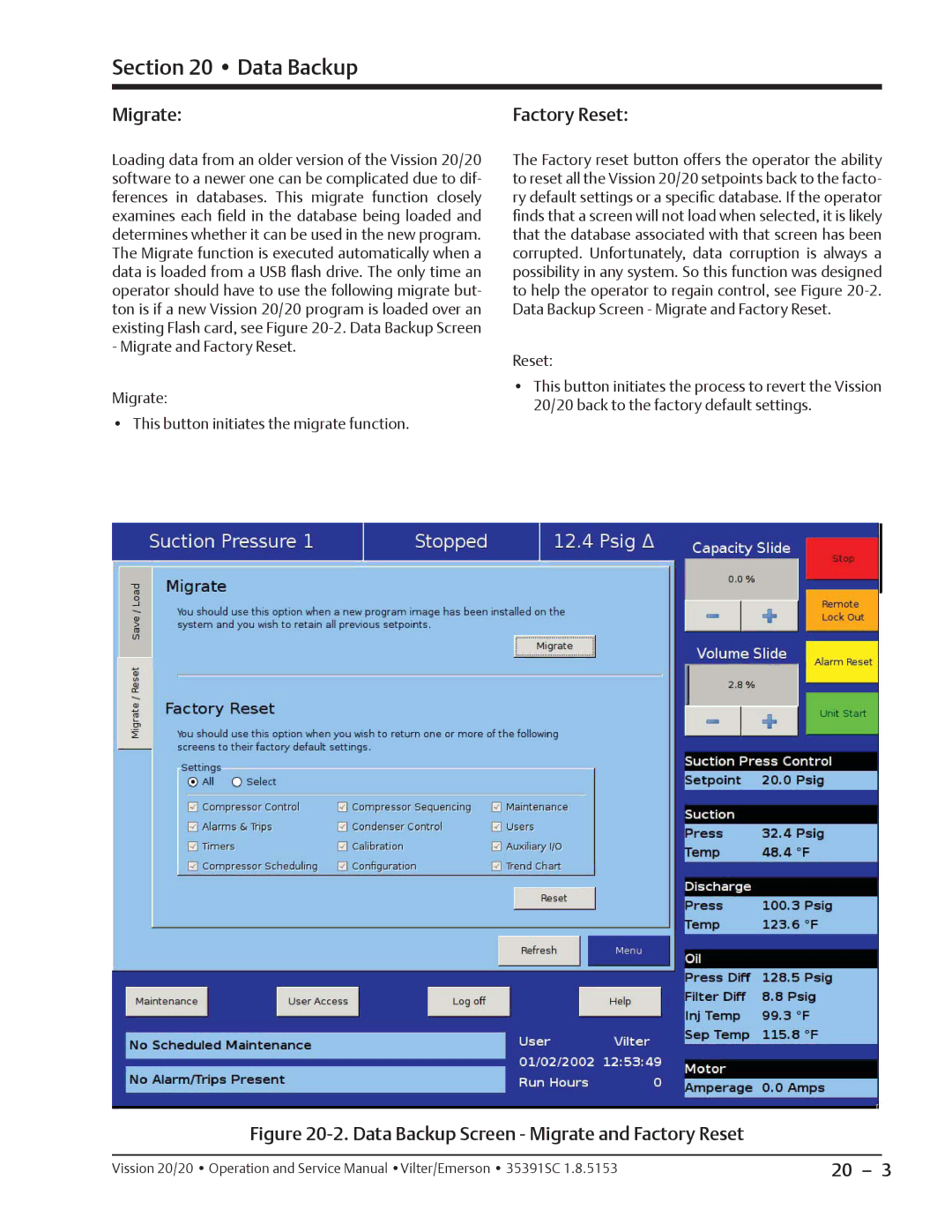 Emerson 20/20 service manual Migrate, Factory Reset 