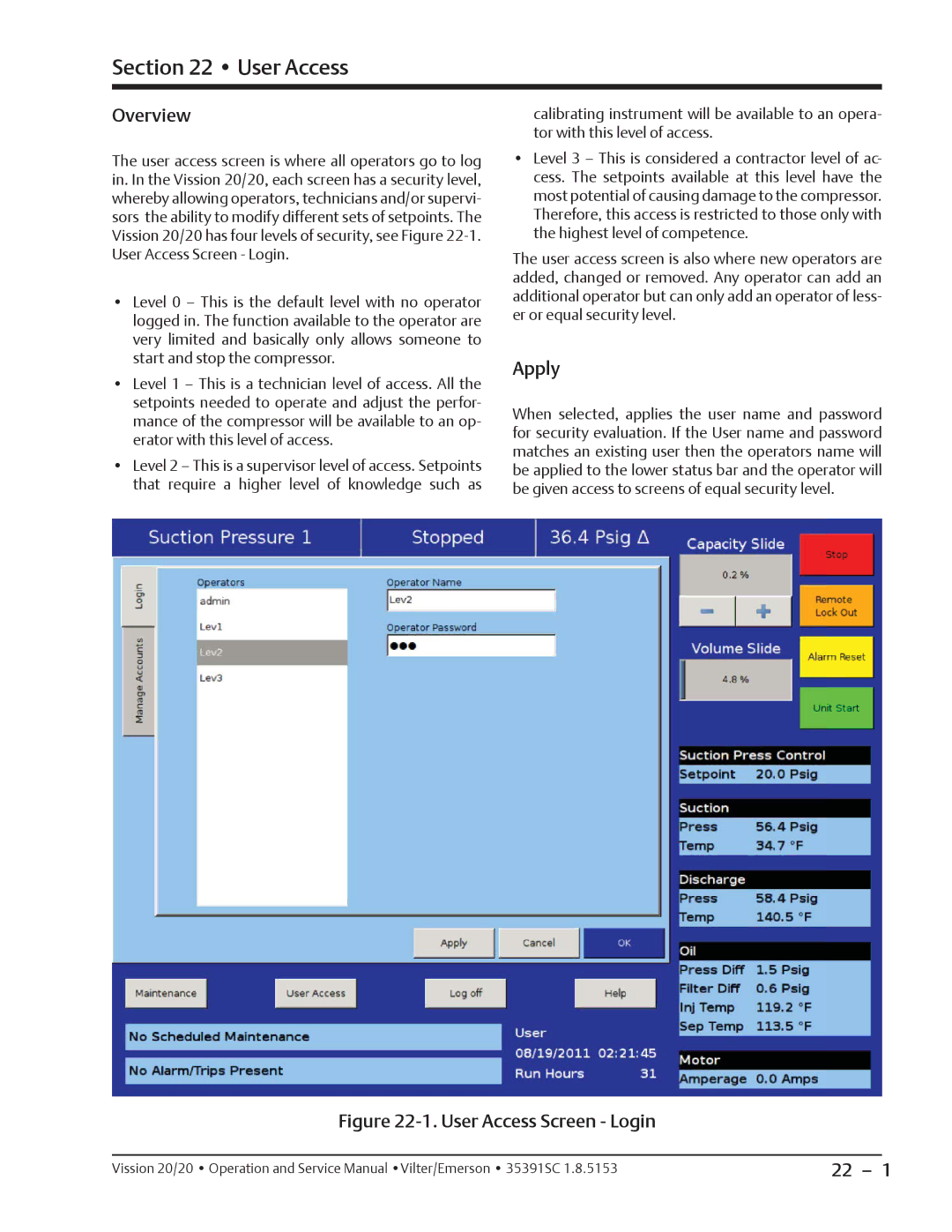 Emerson 20/20 service manual User Access, Apply 