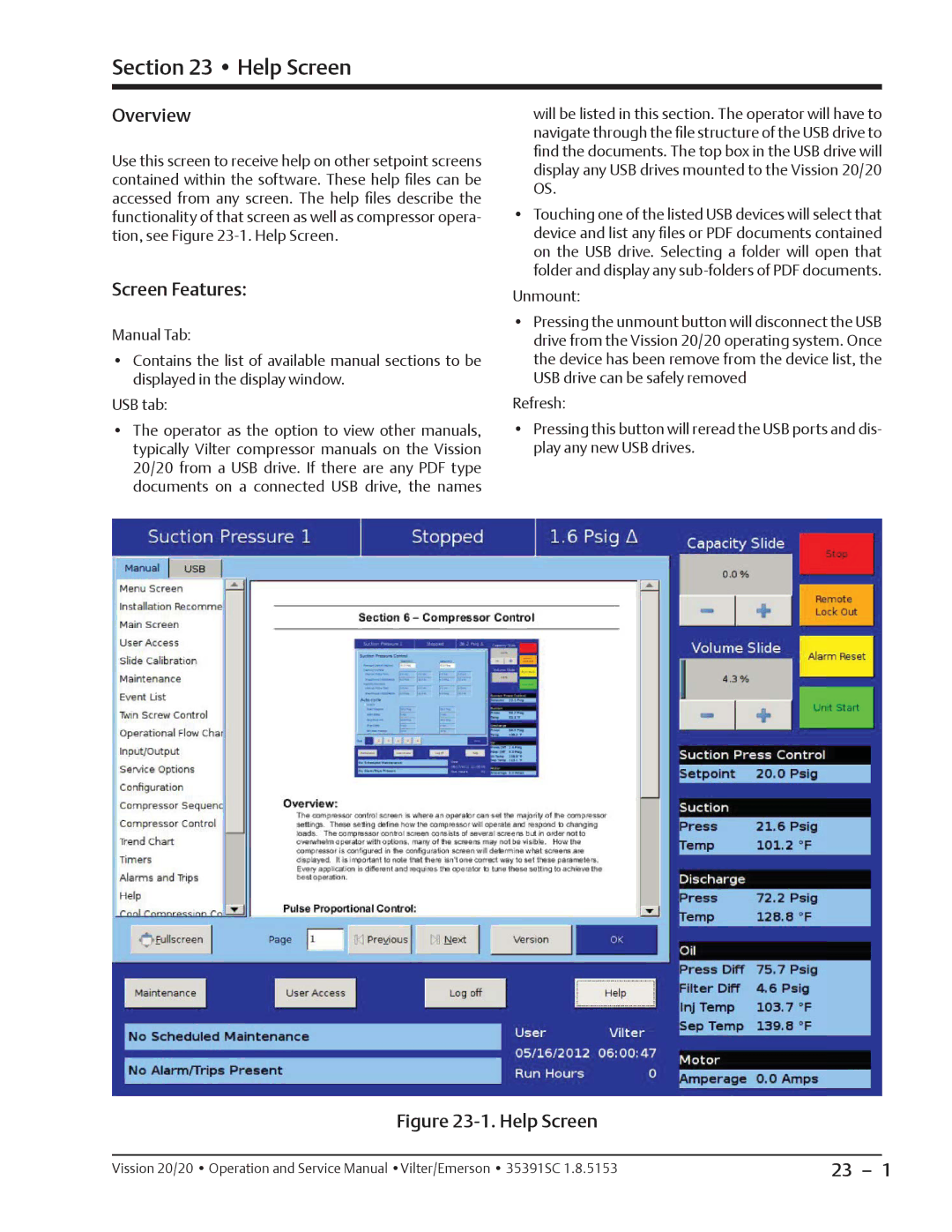 Emerson 20/20 service manual Help Screen, Screen Features 