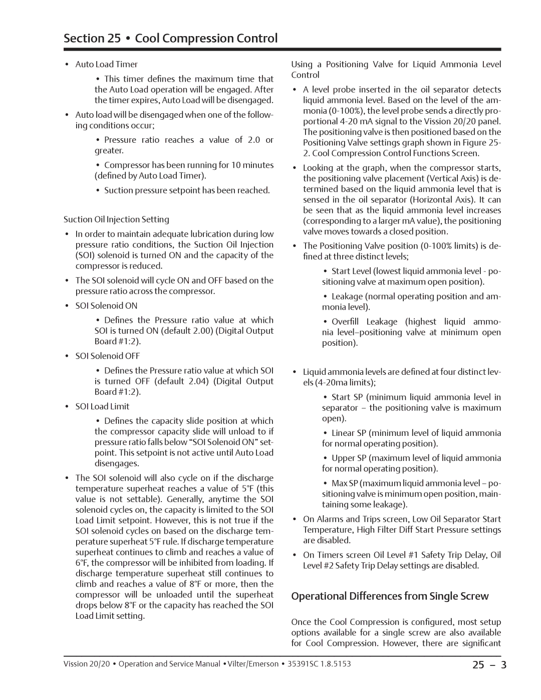 Emerson 20/20 service manual Operational Differences from Single Screw, Auto Load Timer 