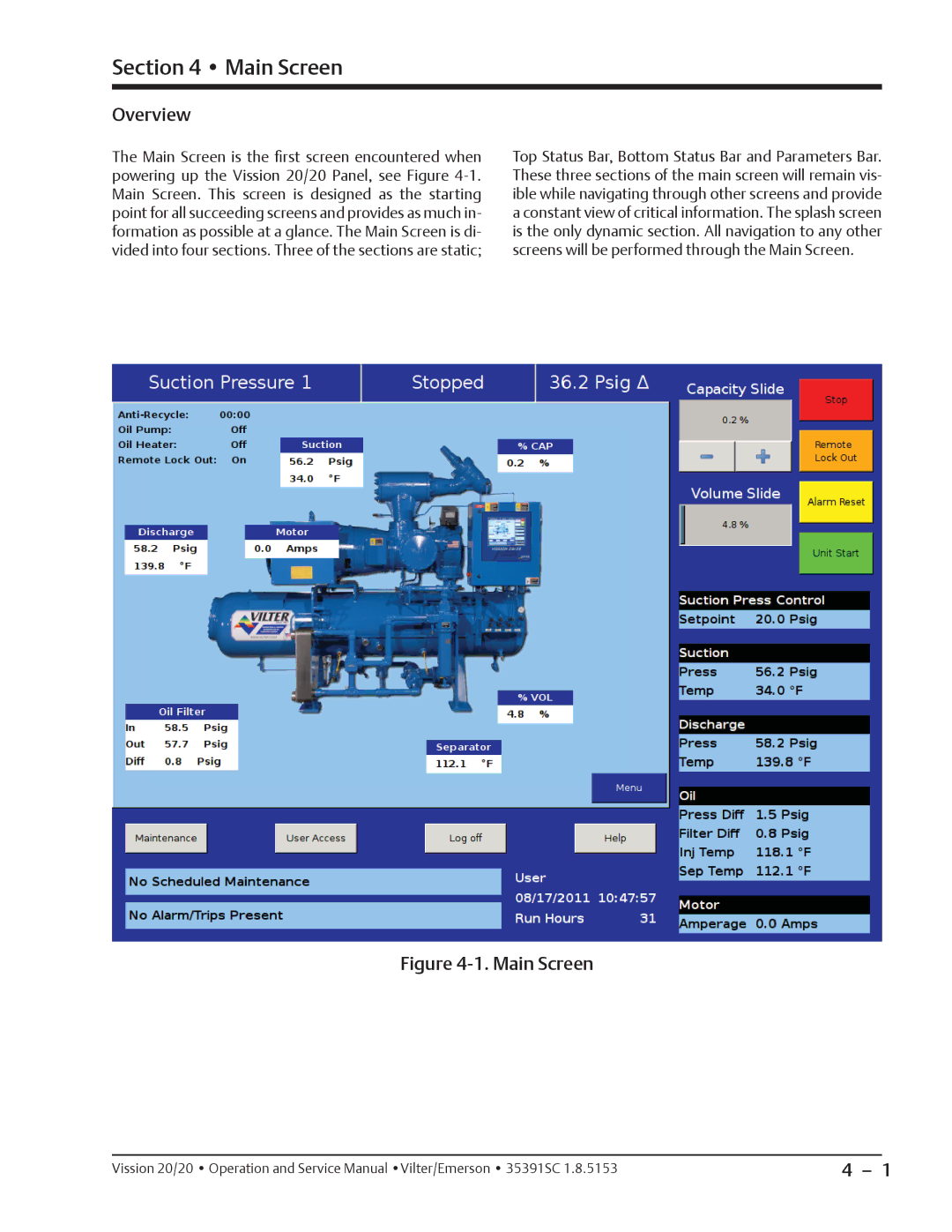 Emerson 20/20 service manual Main Screen 