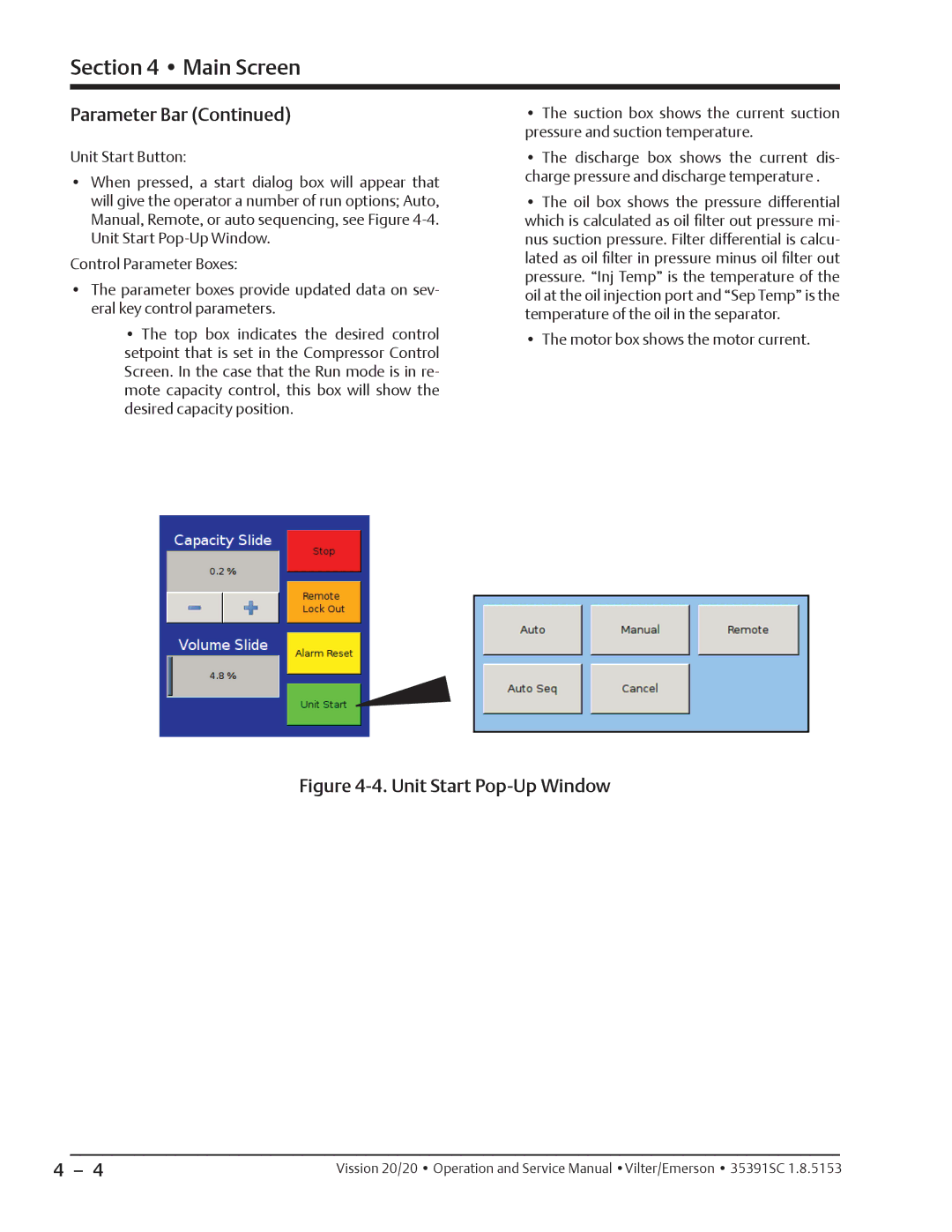 Emerson 20/20 service manual Unit Start Pop-Up Window 