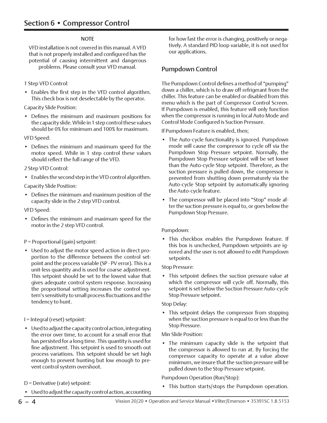 Emerson 20/20 service manual Pumpdown Control 