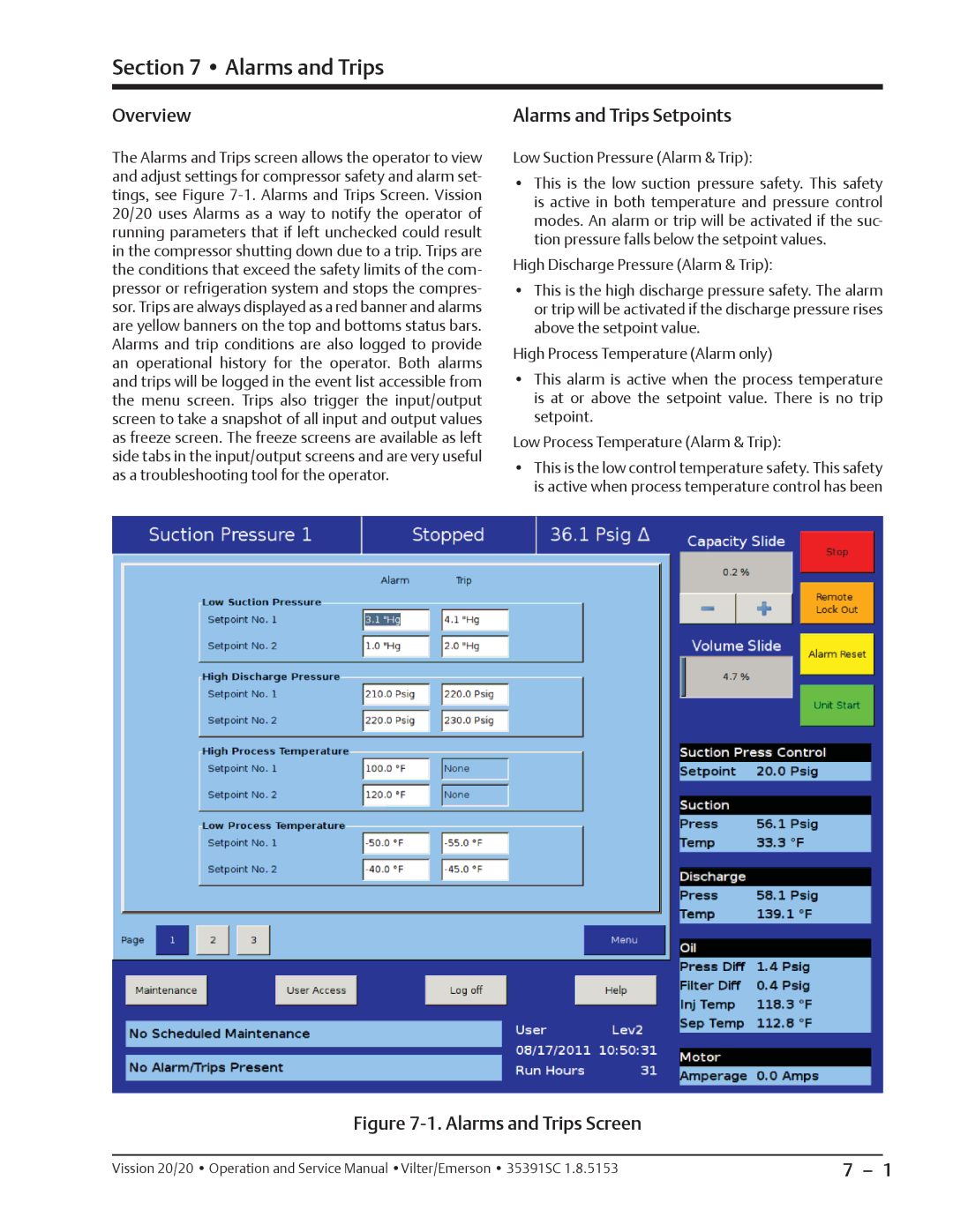 Emerson 20/20 service manual Alarms and Trips Setpoints 