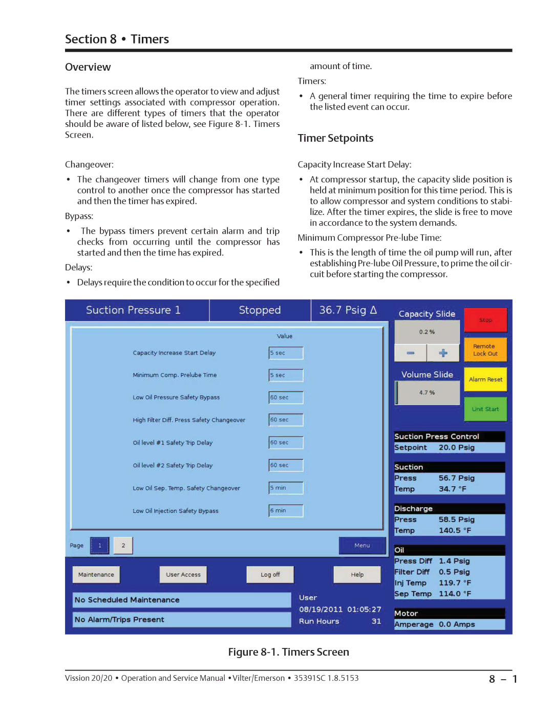 Emerson 20/20 service manual Timers, Timer Setpoints 