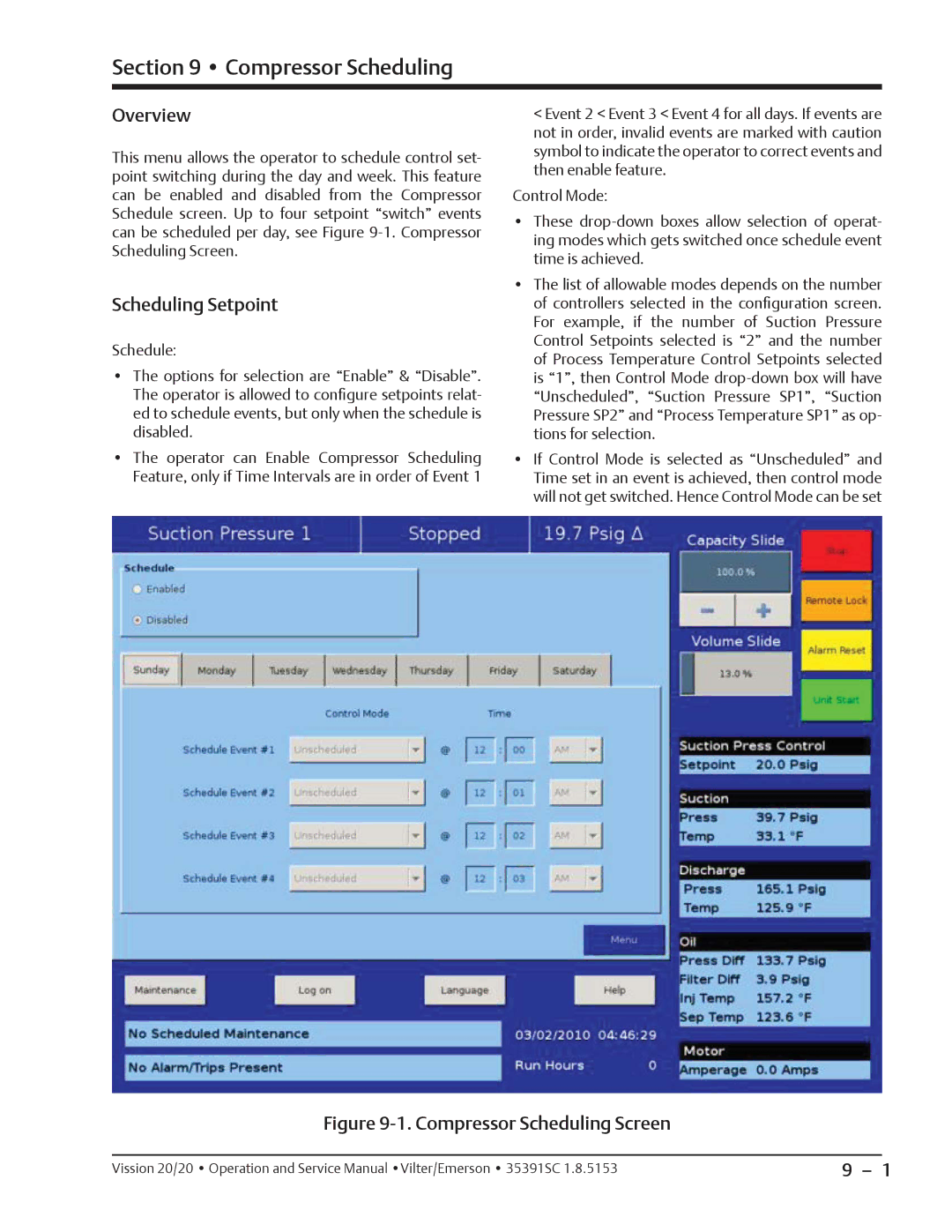 Emerson 20/20 service manual Compressor Scheduling, Scheduling Setpoint 