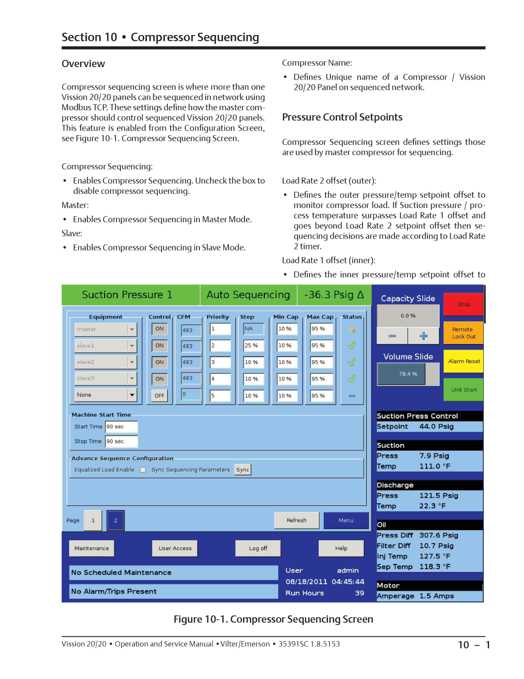 Emerson 20/20 service manual Compressor Sequencing, Pressure Control Setpoints 