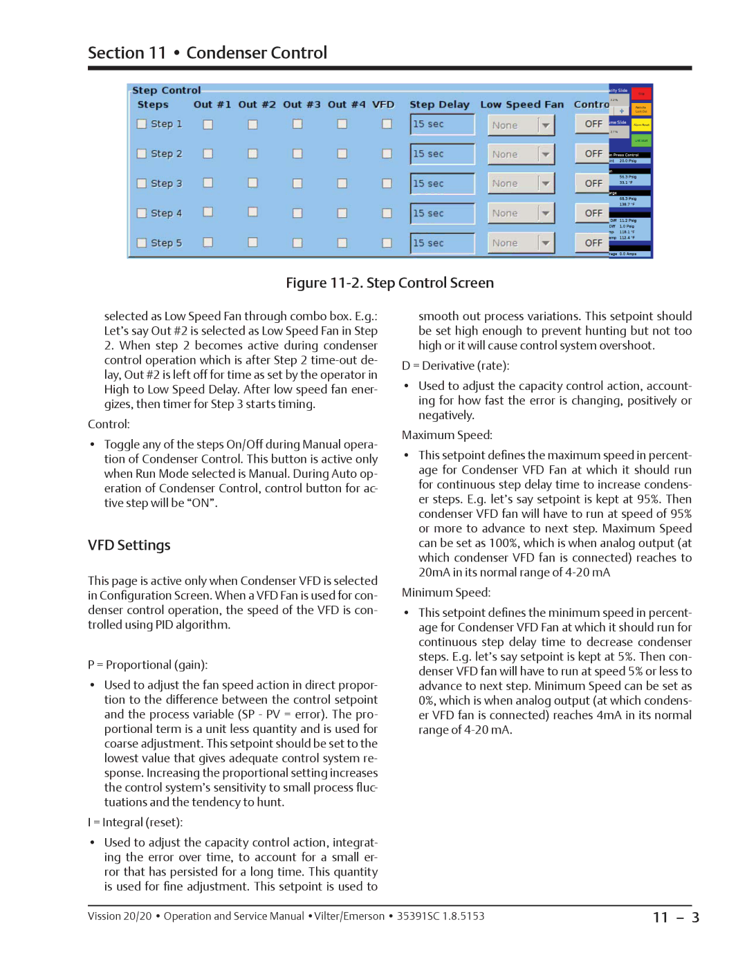 Emerson 20/20 service manual Step Control Screen, VFD Settings 
