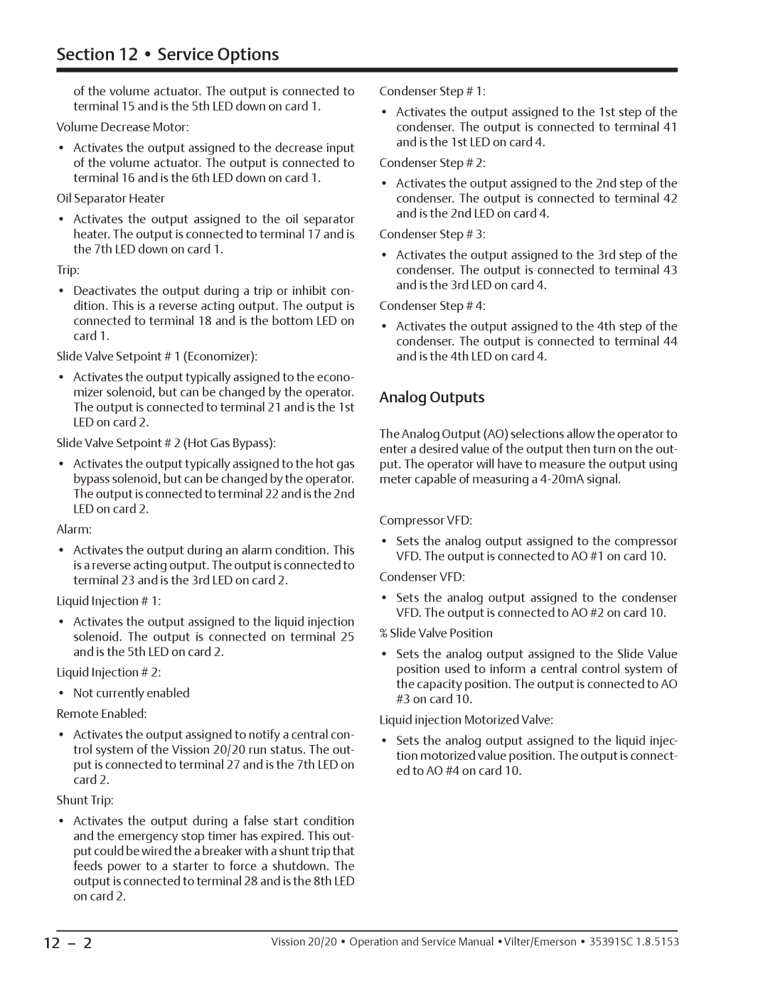 Emerson 20/20 service manual Analog Outputs 