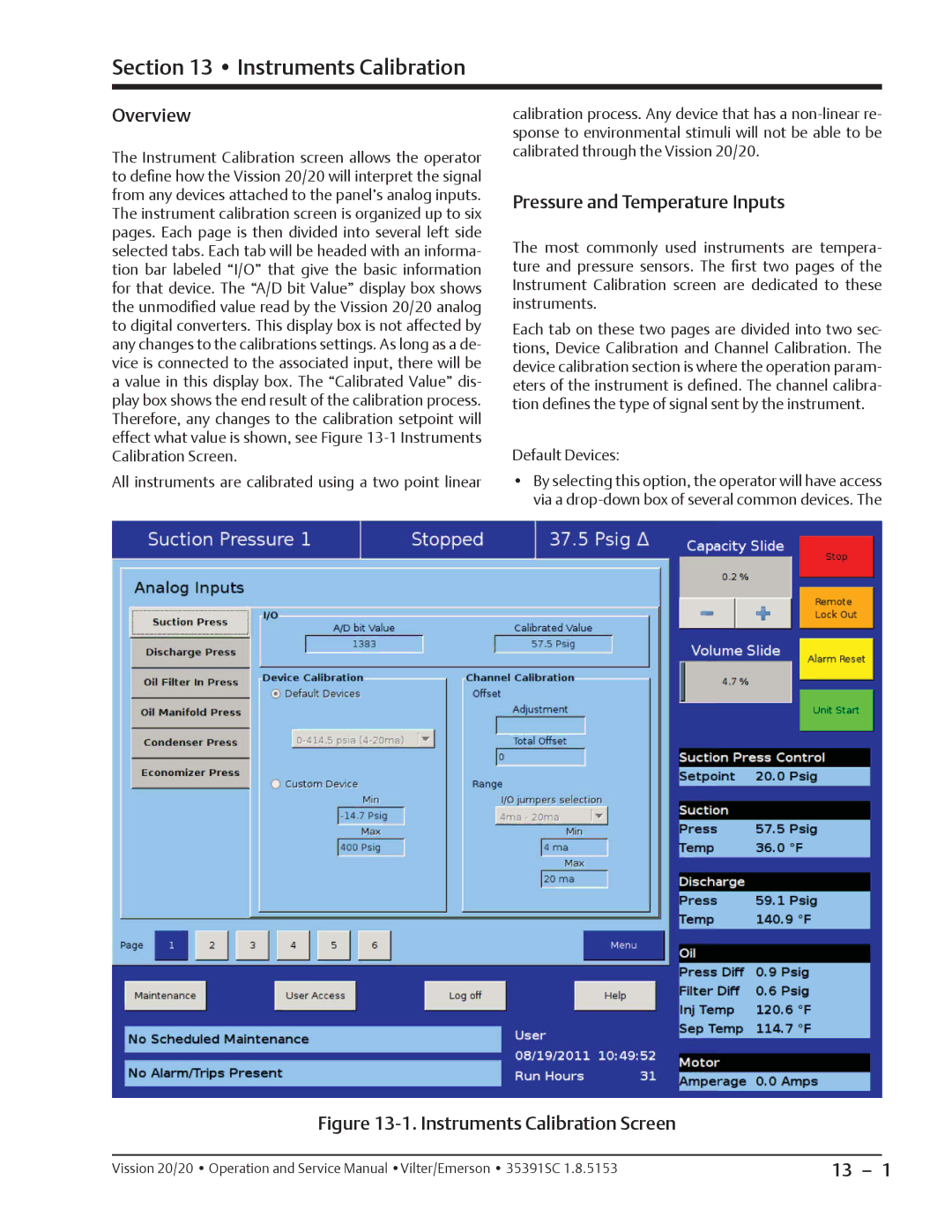 Emerson 20/20 service manual Instruments Calibration, Pressure and Temperature Inputs 