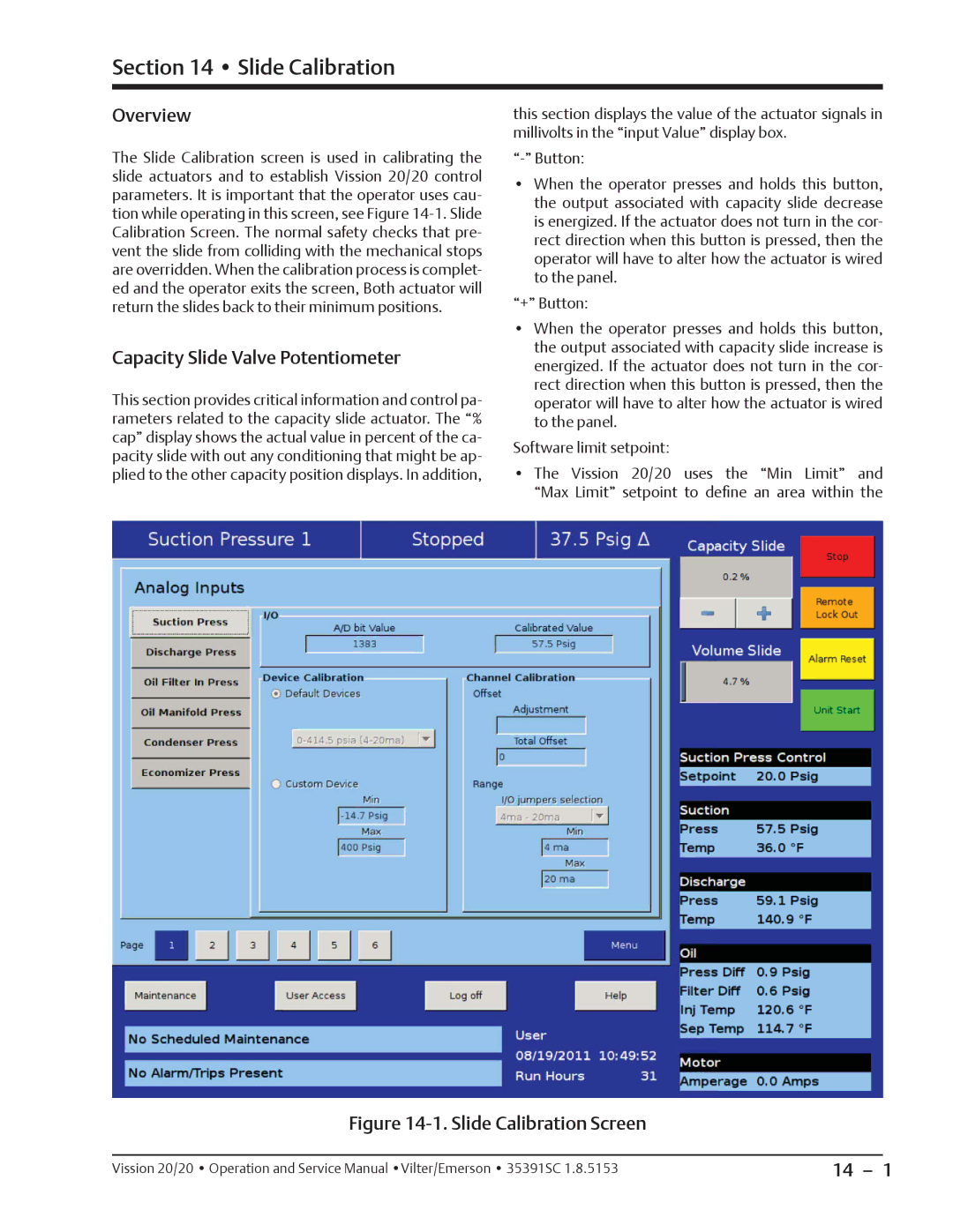 Emerson 20/20 service manual Slide Calibration, Capacity Slide Valve Potentiometer 