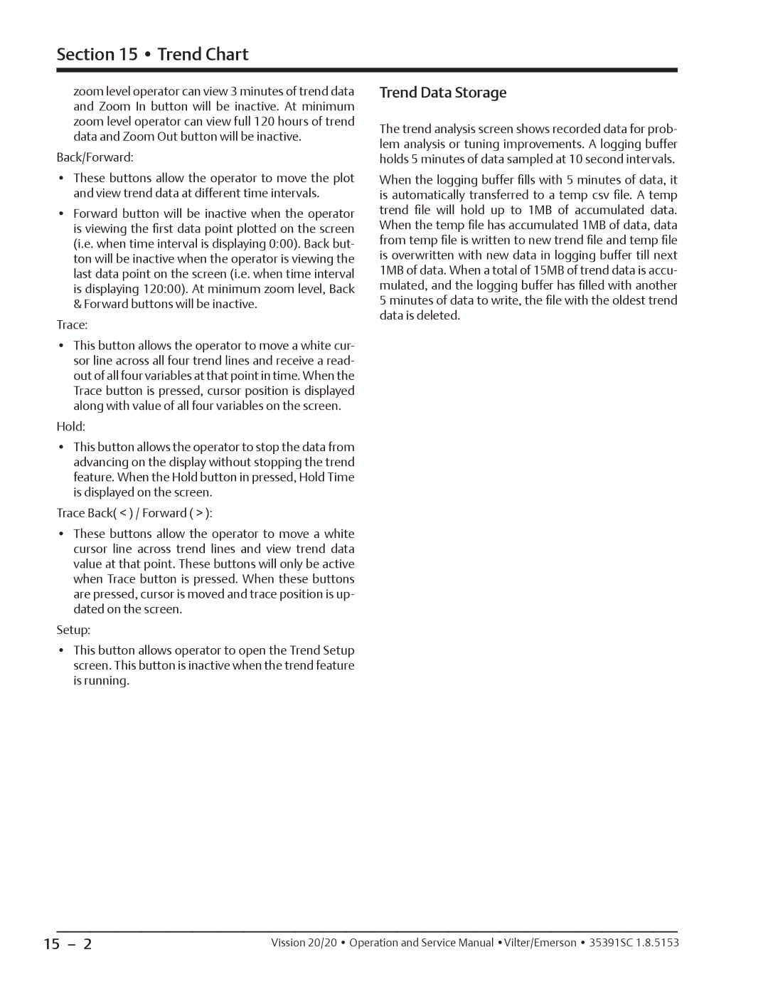 Emerson 20/20 service manual Trend Data Storage 