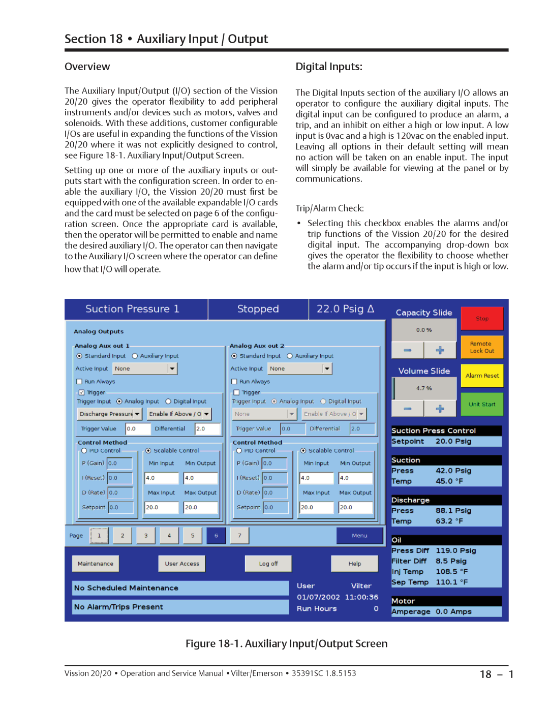 Emerson 20/20 service manual Auxiliary Input / Output, Digital Inputs 