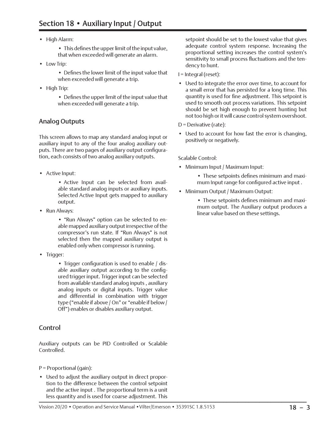 Emerson 20/20 service manual Analog Outputs, Control 