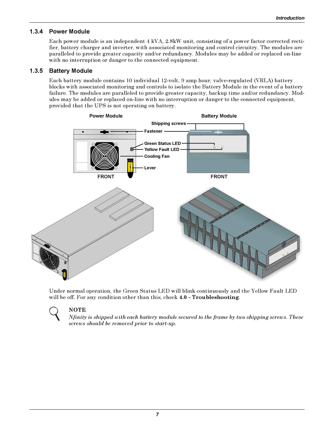 Emerson 240V, 208 user manual Power Module, Battery Module 