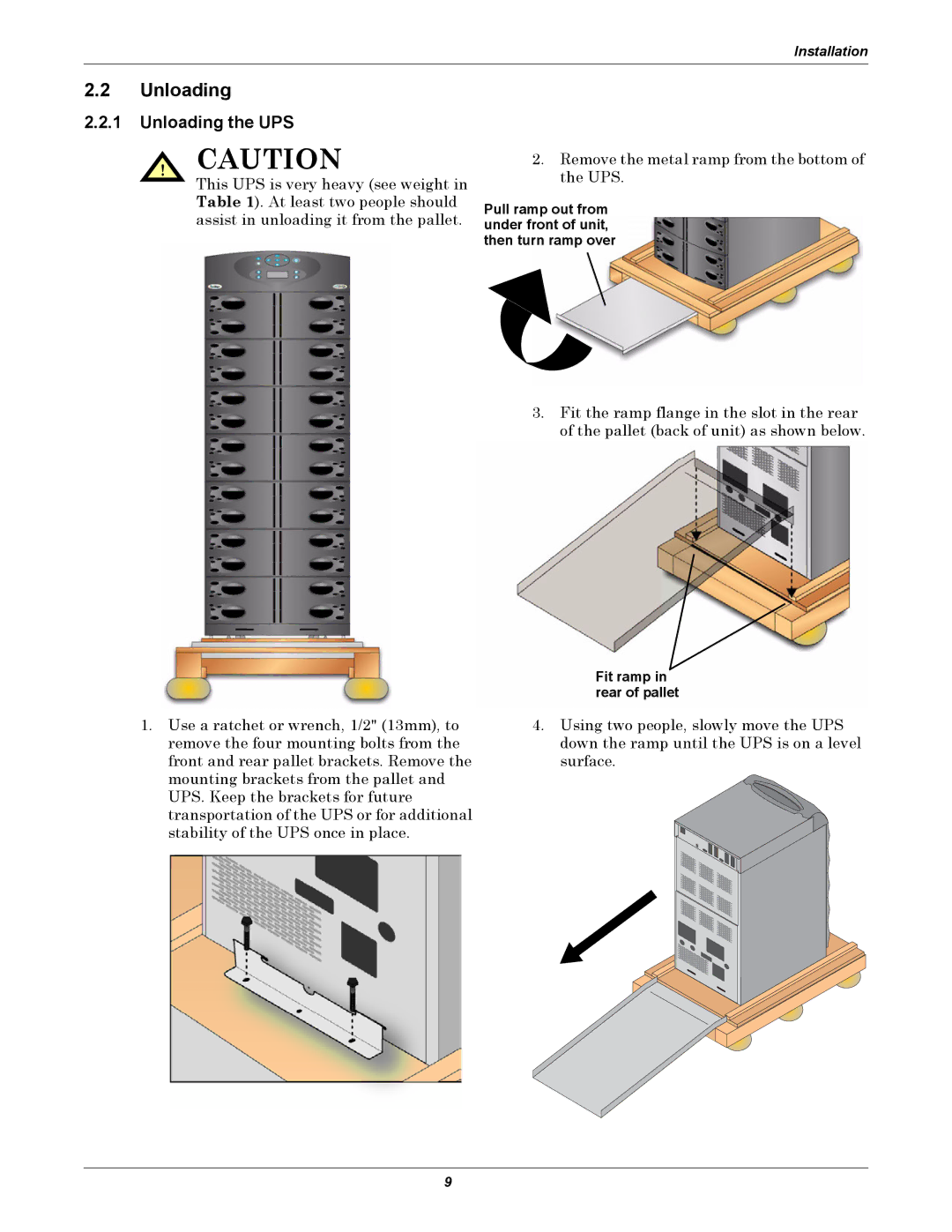 Emerson 240V, 208 user manual Unloading the UPS 