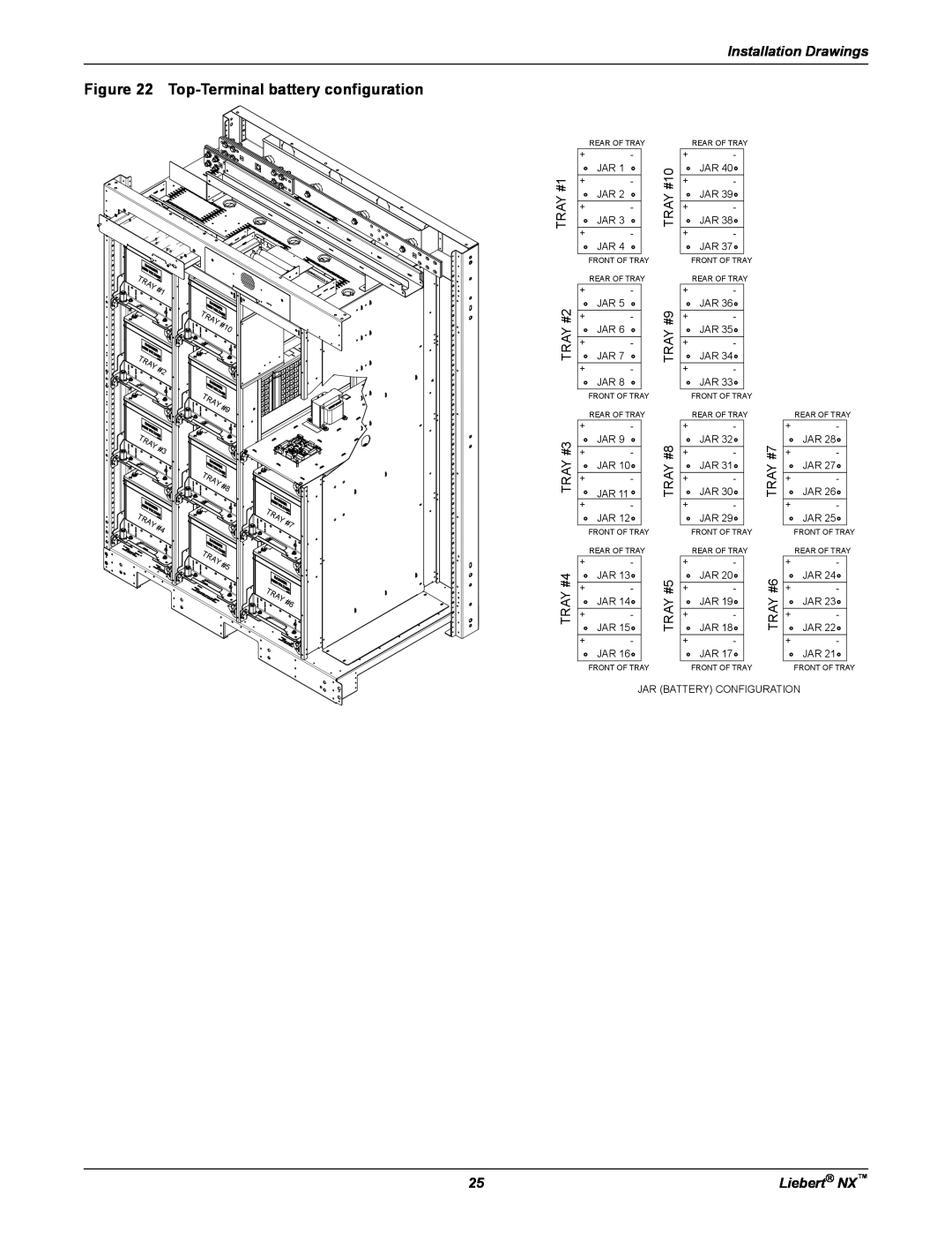 Emerson 225-600KVA Top-Terminal battery configuration, Installation Drawings, Liebert NX, TRAY #10, TRAY #7 TRAY #6 
