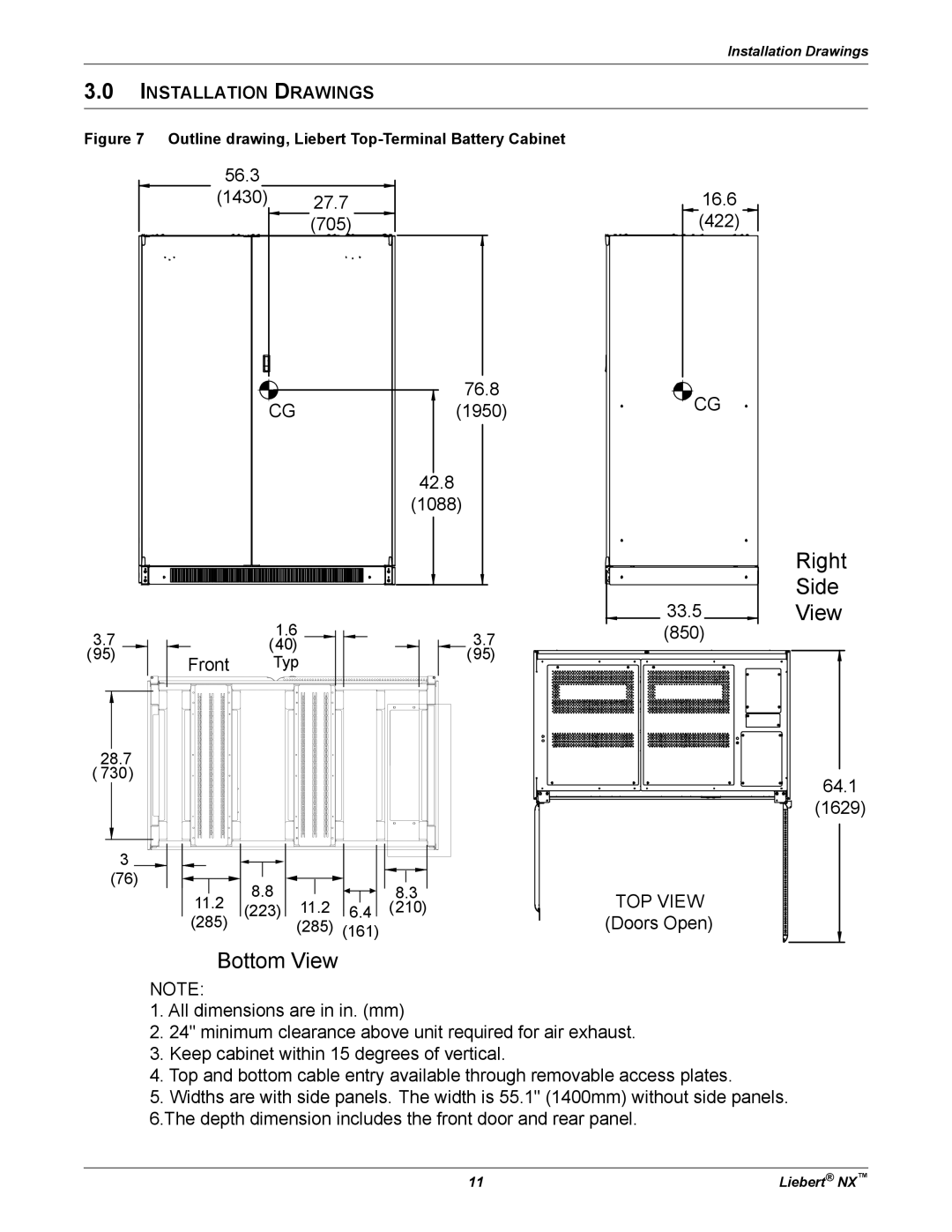 Emerson 225-600KVA installation manual Bottom View 