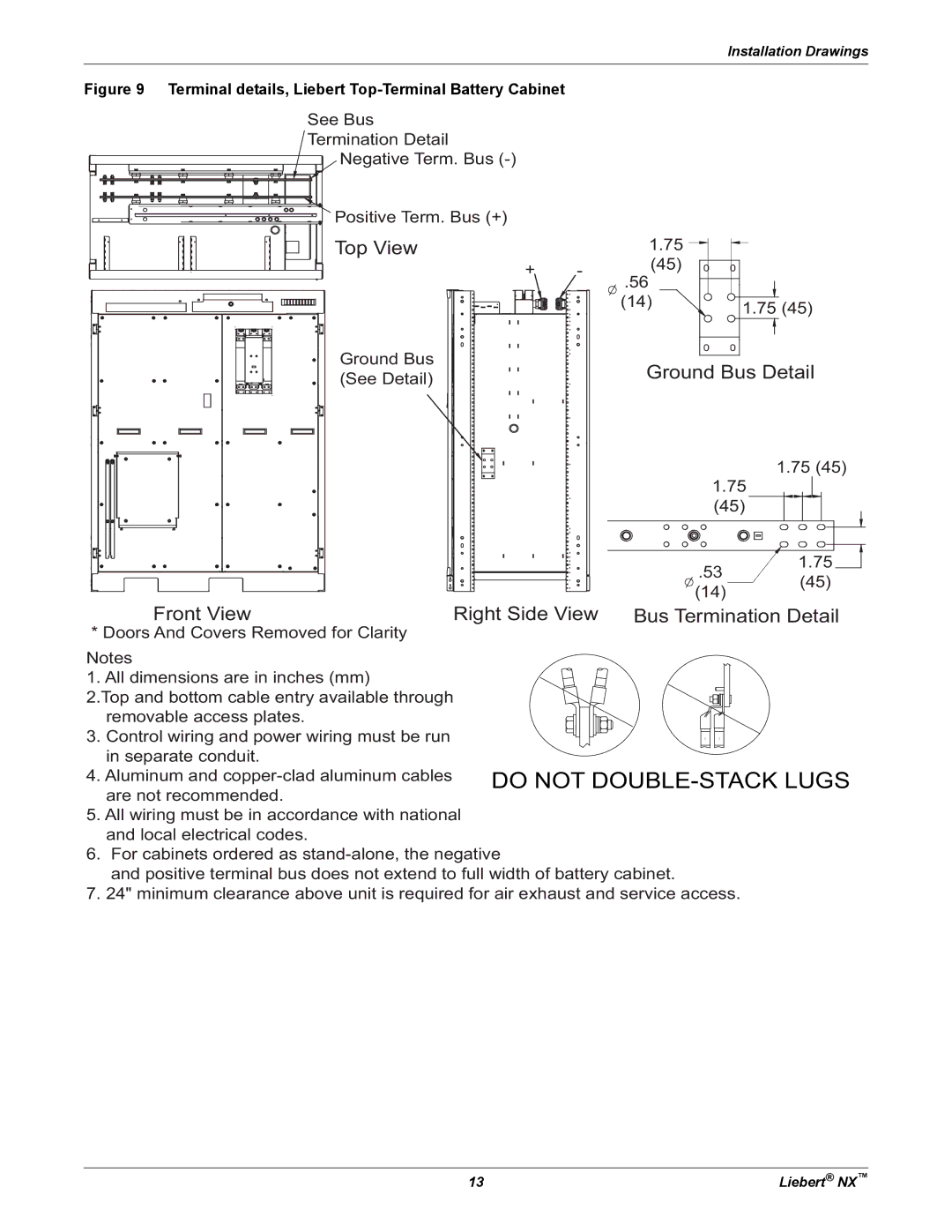 Emerson 225-600KVA installation manual Do not DOUBLE-STACK Lugs 