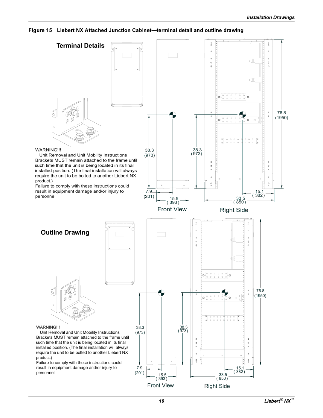 Emerson 225-600KVA installation manual Terminal Details, Outline Drawing 