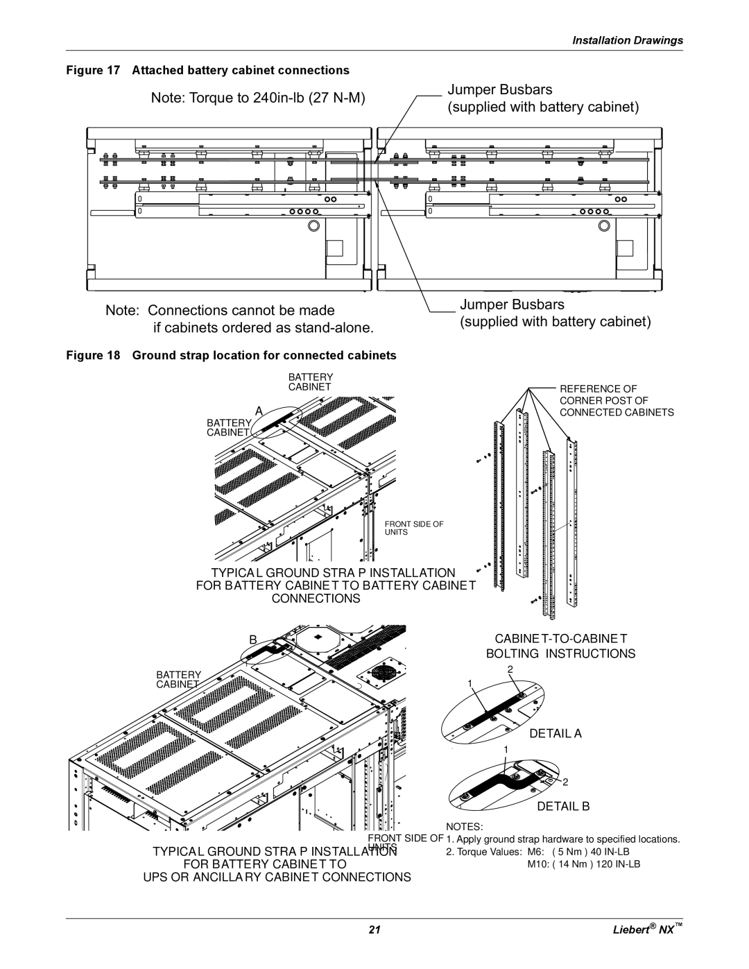 Emerson 225-600KVA installation manual Attached battery cabinet connections 